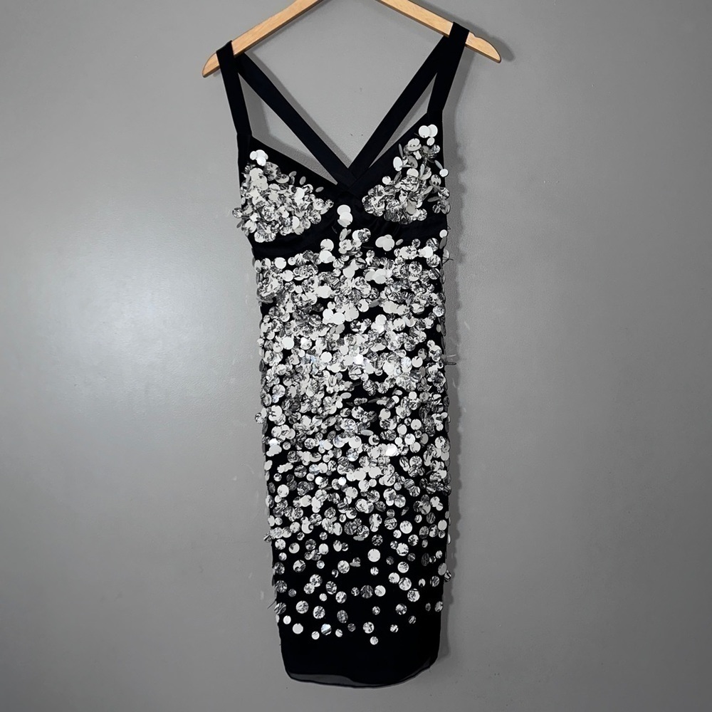 Lela rose sequin and silk mini dress